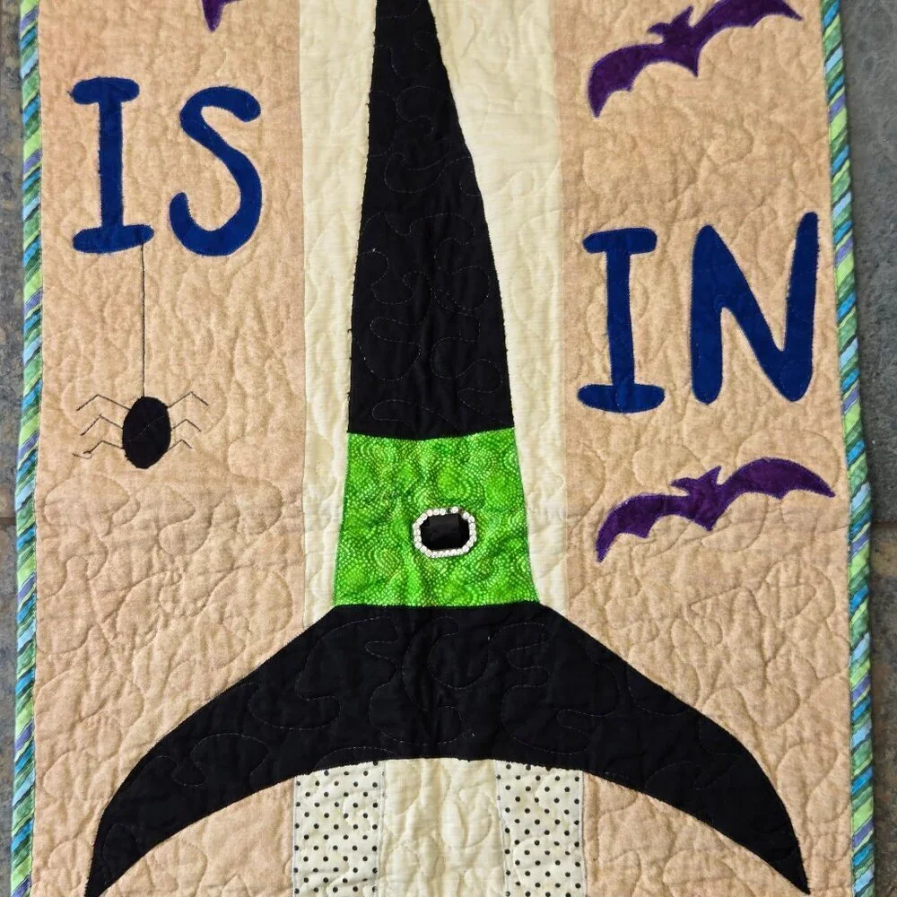 Quilted Fall/Halloween Witch Runner Colorful Patchwork Rustic Holiday Home